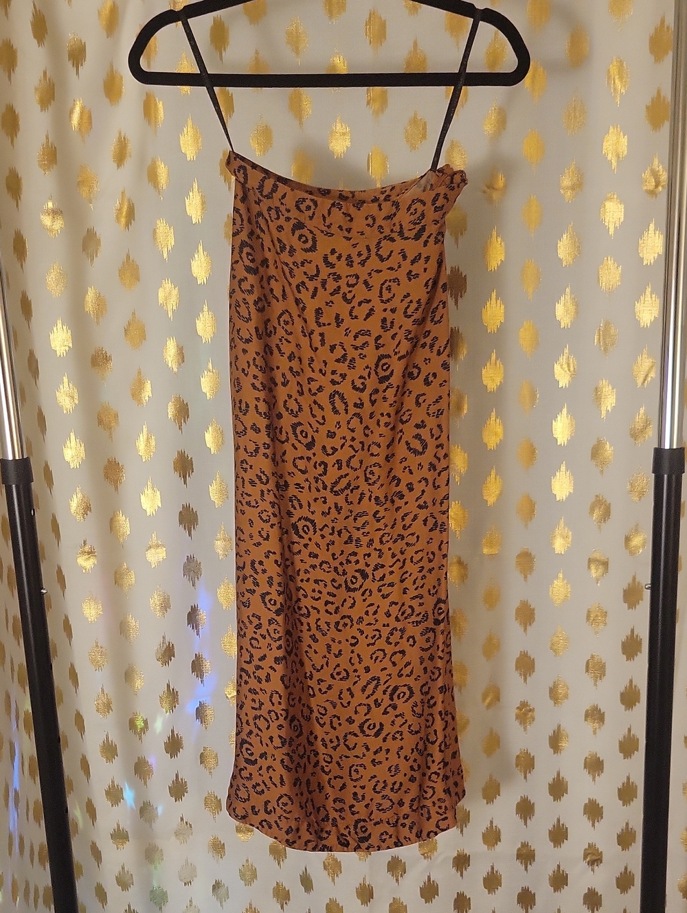 FARM Rio Rust Leopard-Print Midi Slip Skirt